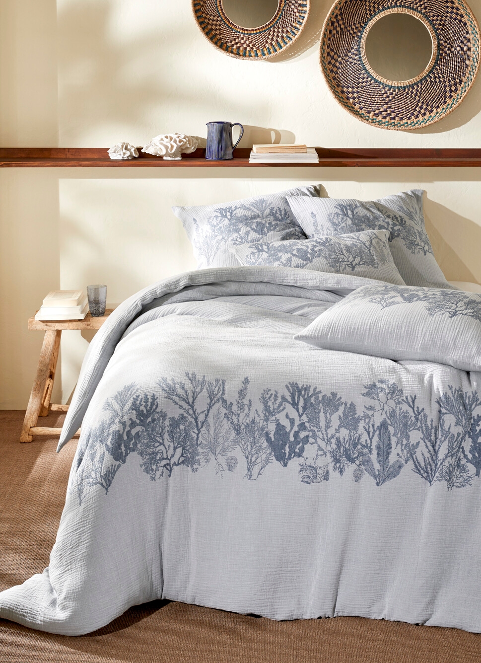 LOT DE 2 TAIES EN DOUBLE GAZE DE COTON GUAM BLEU