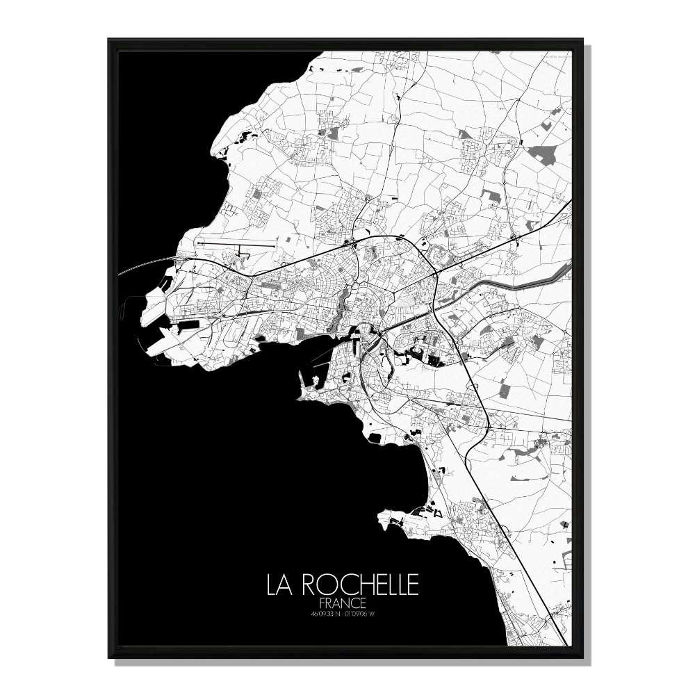 - Affiche La Rochelle Carte N&B 40x50