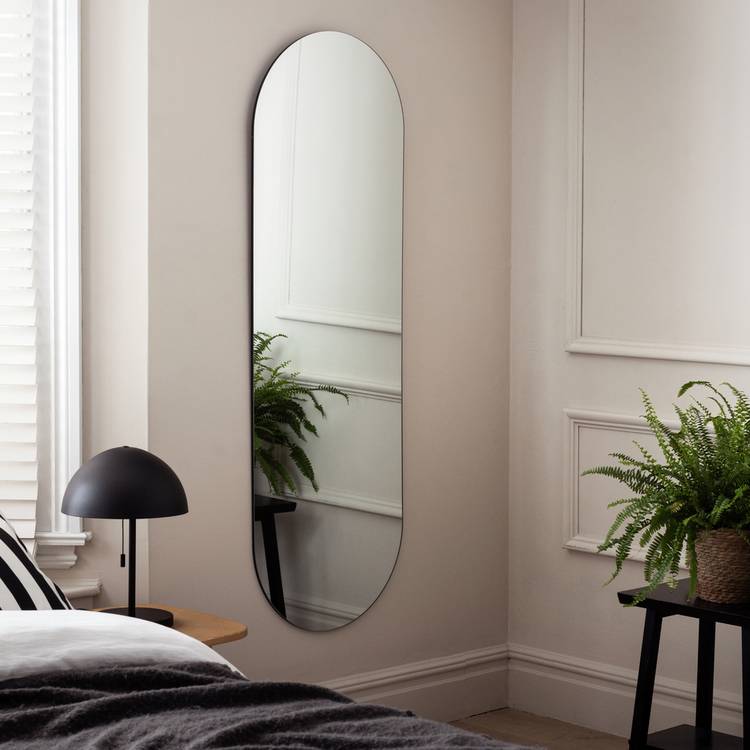 Habitat Black Frameless Oval Wall Mirror - 150x50cm
