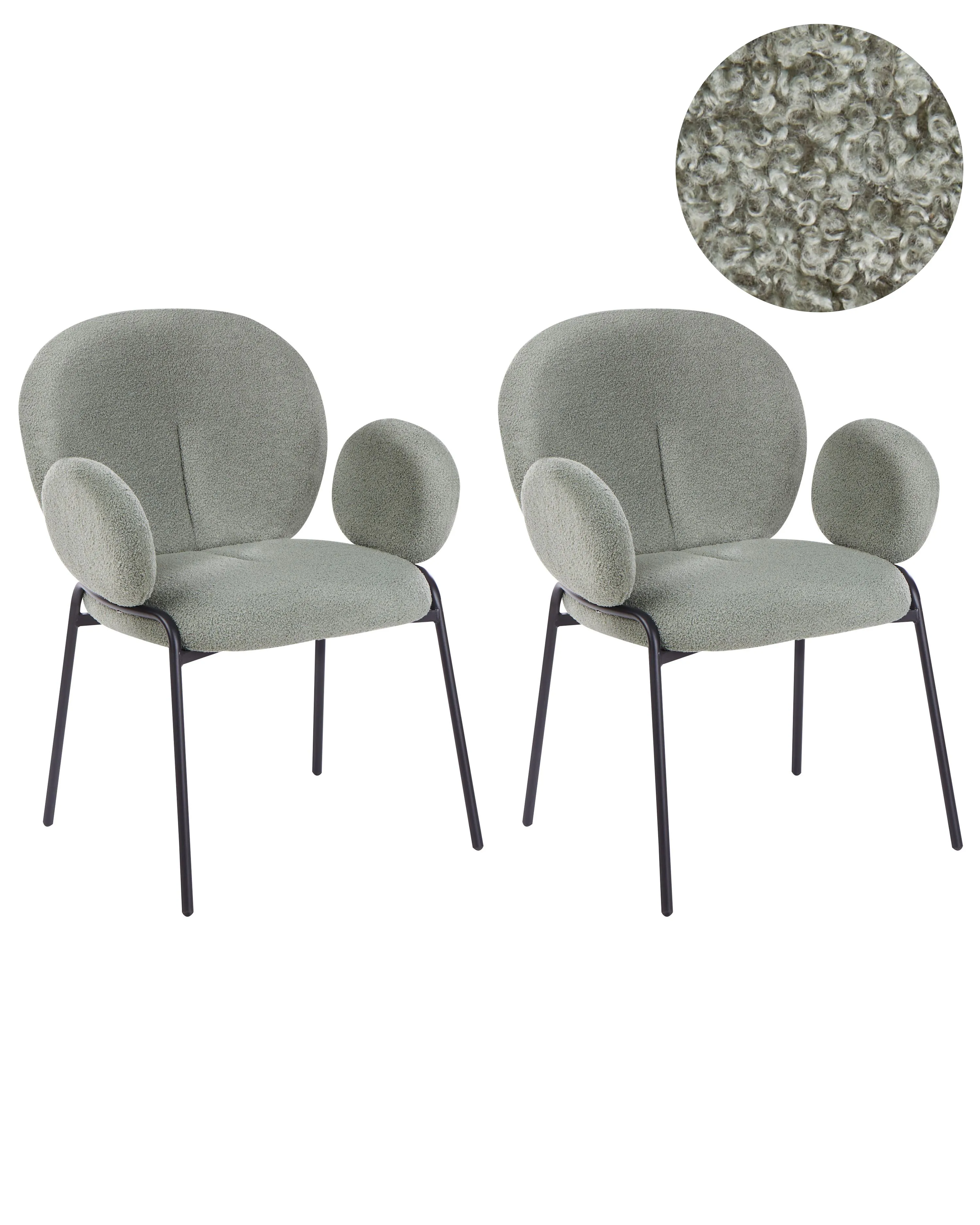 Set of 2 Dining Chairs ELY Boucle Light Green