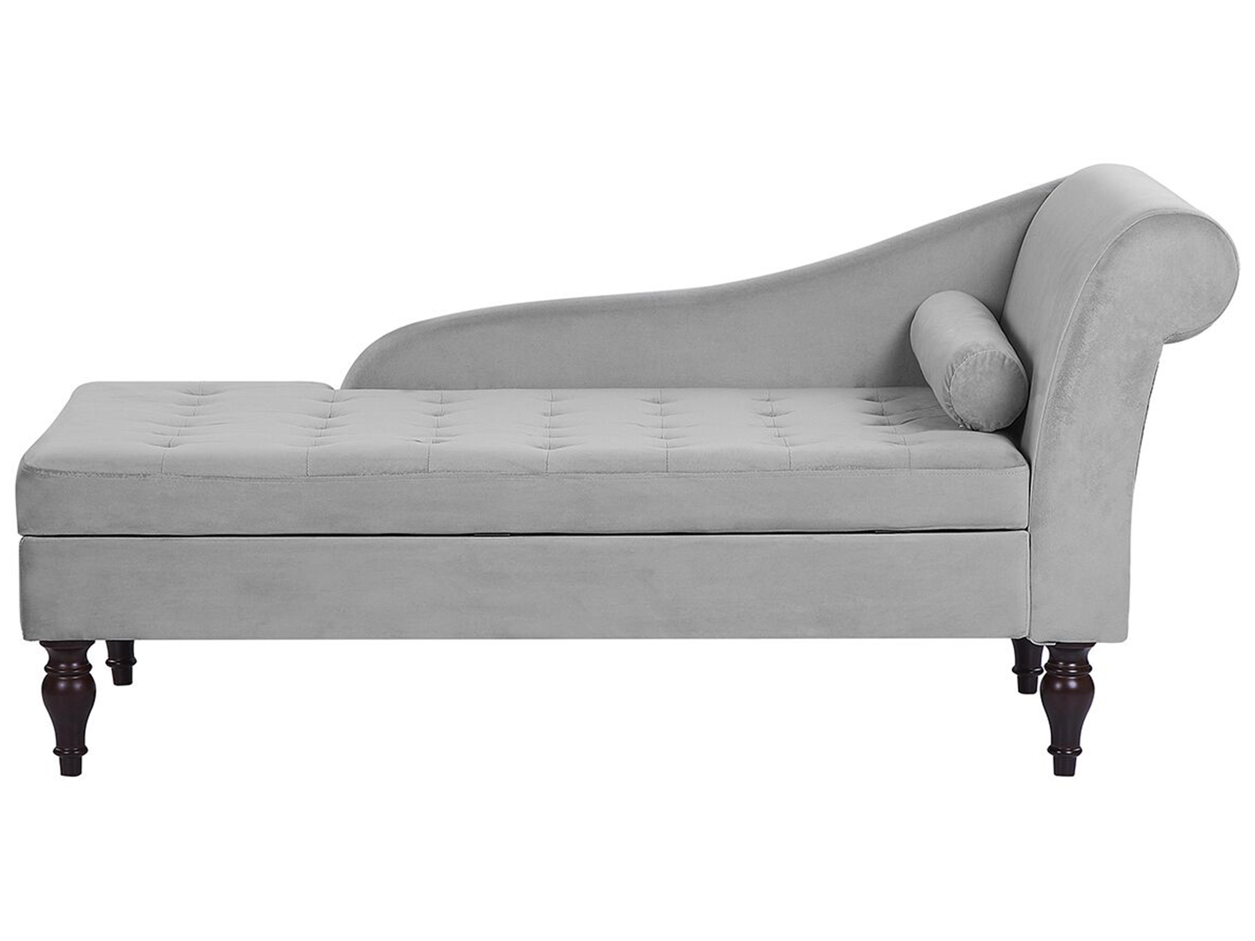 Right-Hand Chaise Longue PESSAC Velvet Light Grey with Storage