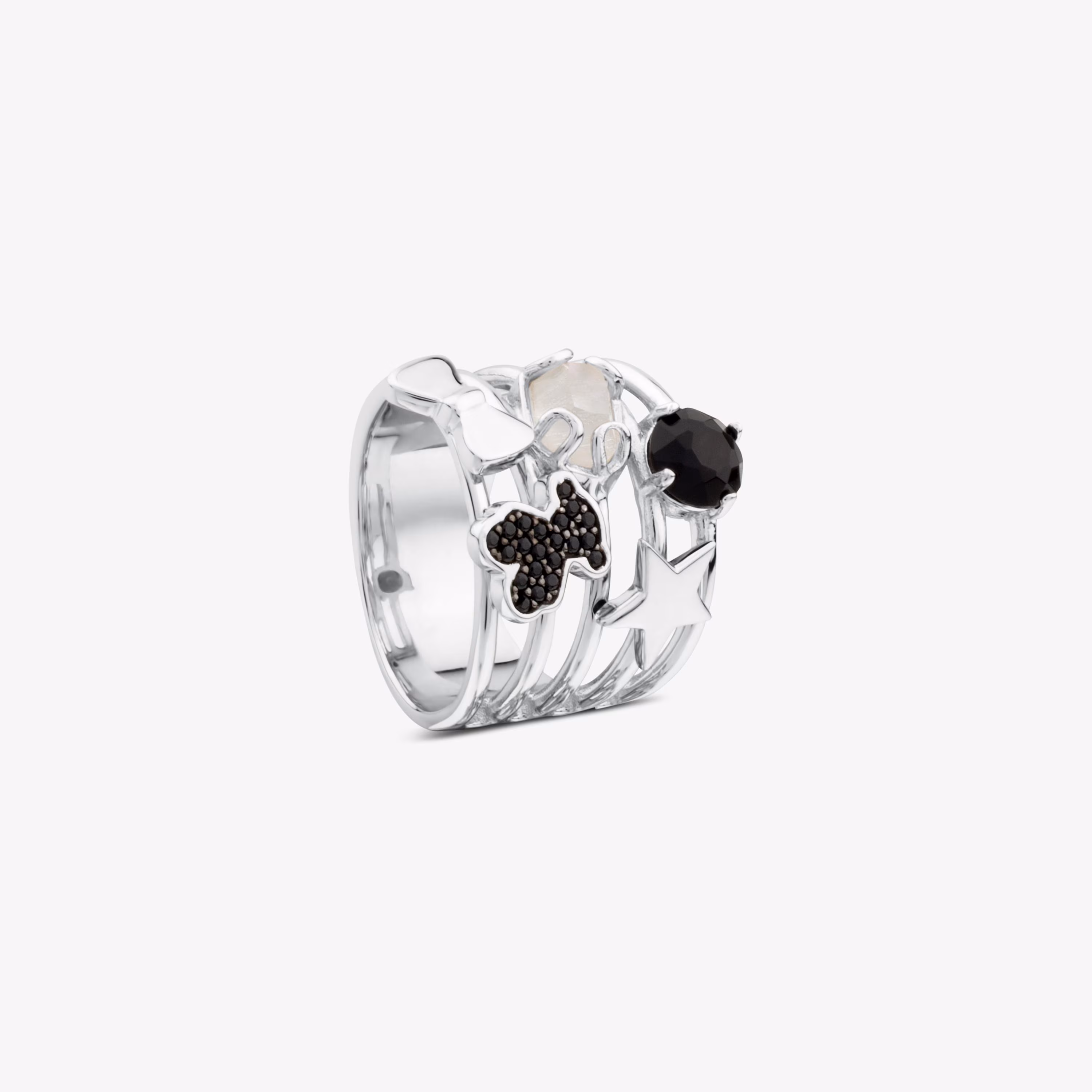 Anillo de plata con espinelas, ónix, cuarzo y nácar Join