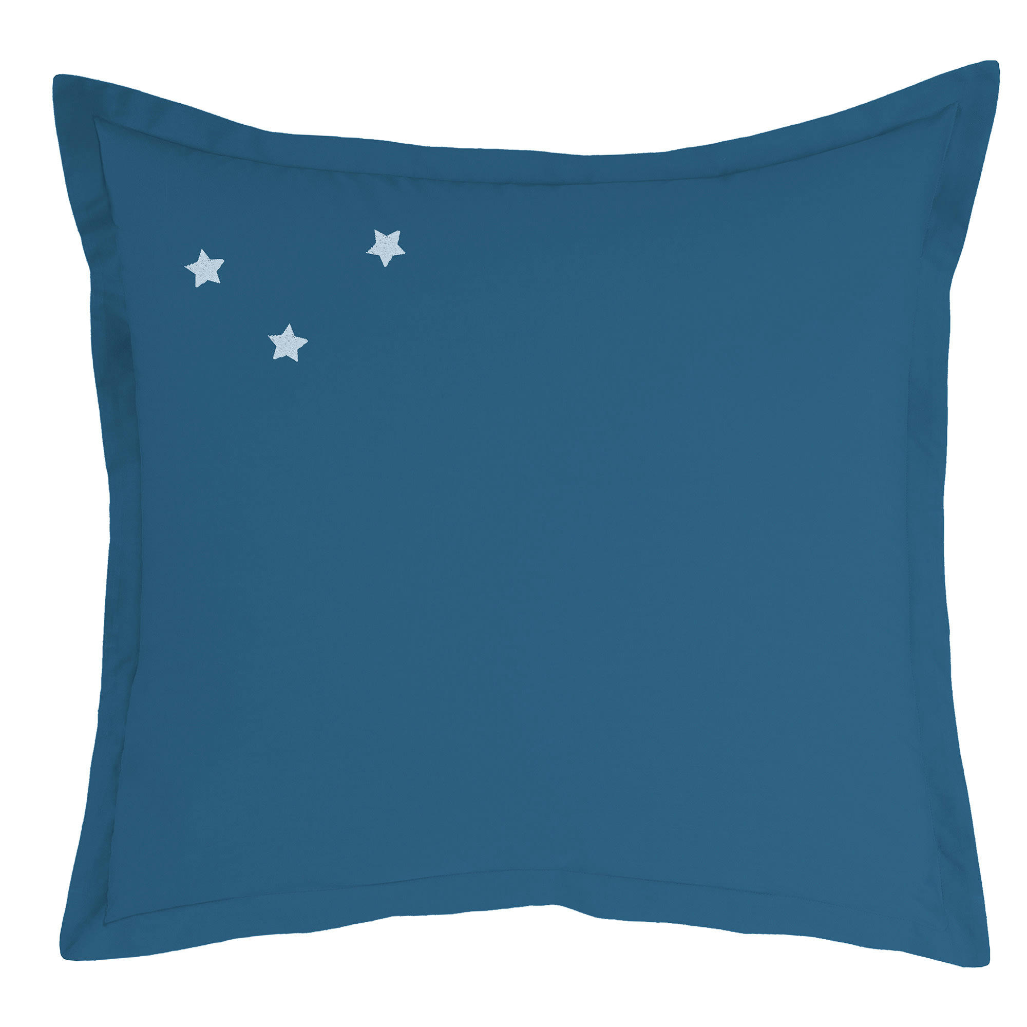 DOUCE NUIT - Set de 2 taies d’oreiller brodées percale BIO Bleu Paon 50x70cm