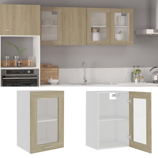 NNEVL Hanging Glass Cabinet Sonoma Oak 40x31x60 cm Chipboard
