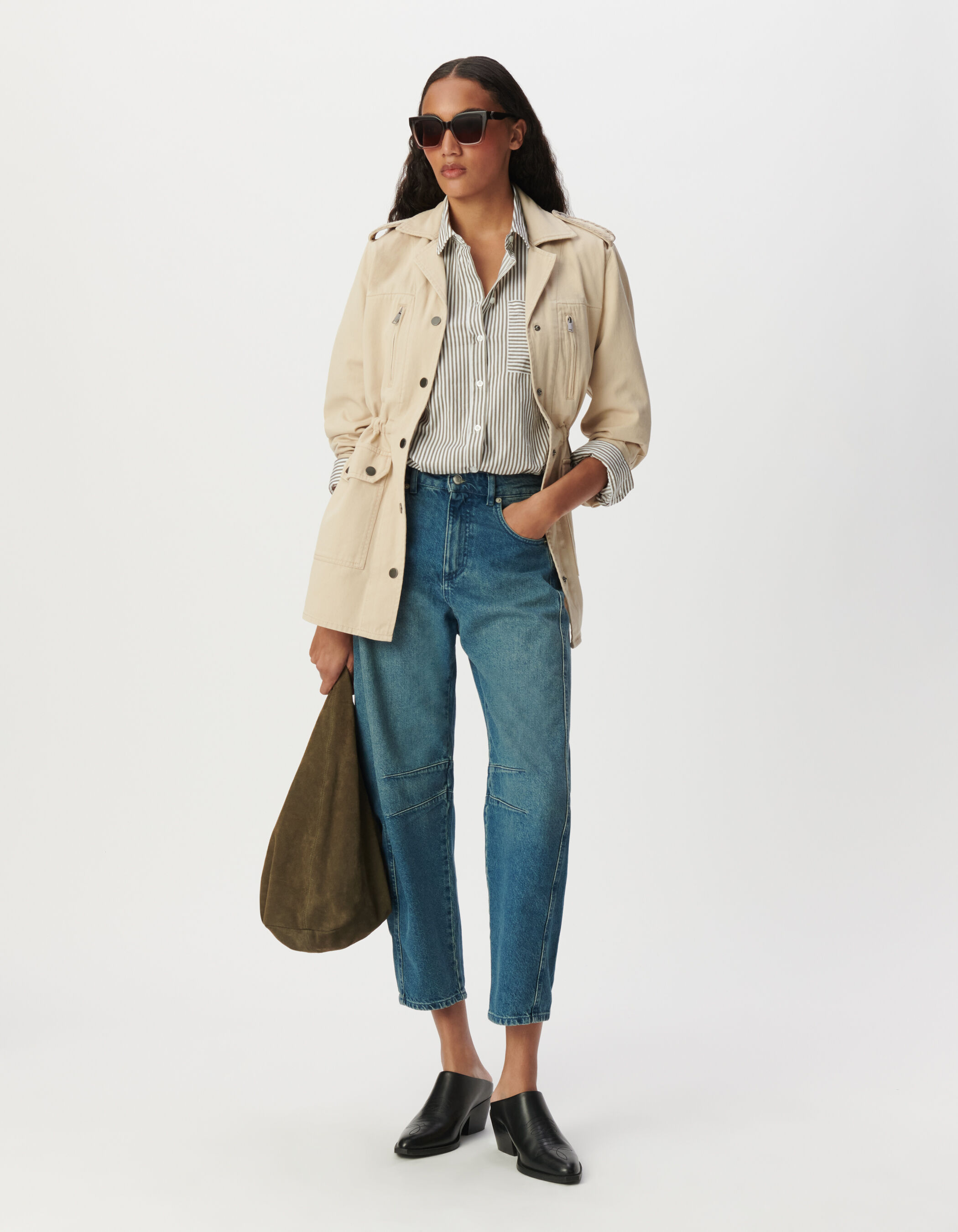Veste saharienne beige broderies épaules Femme