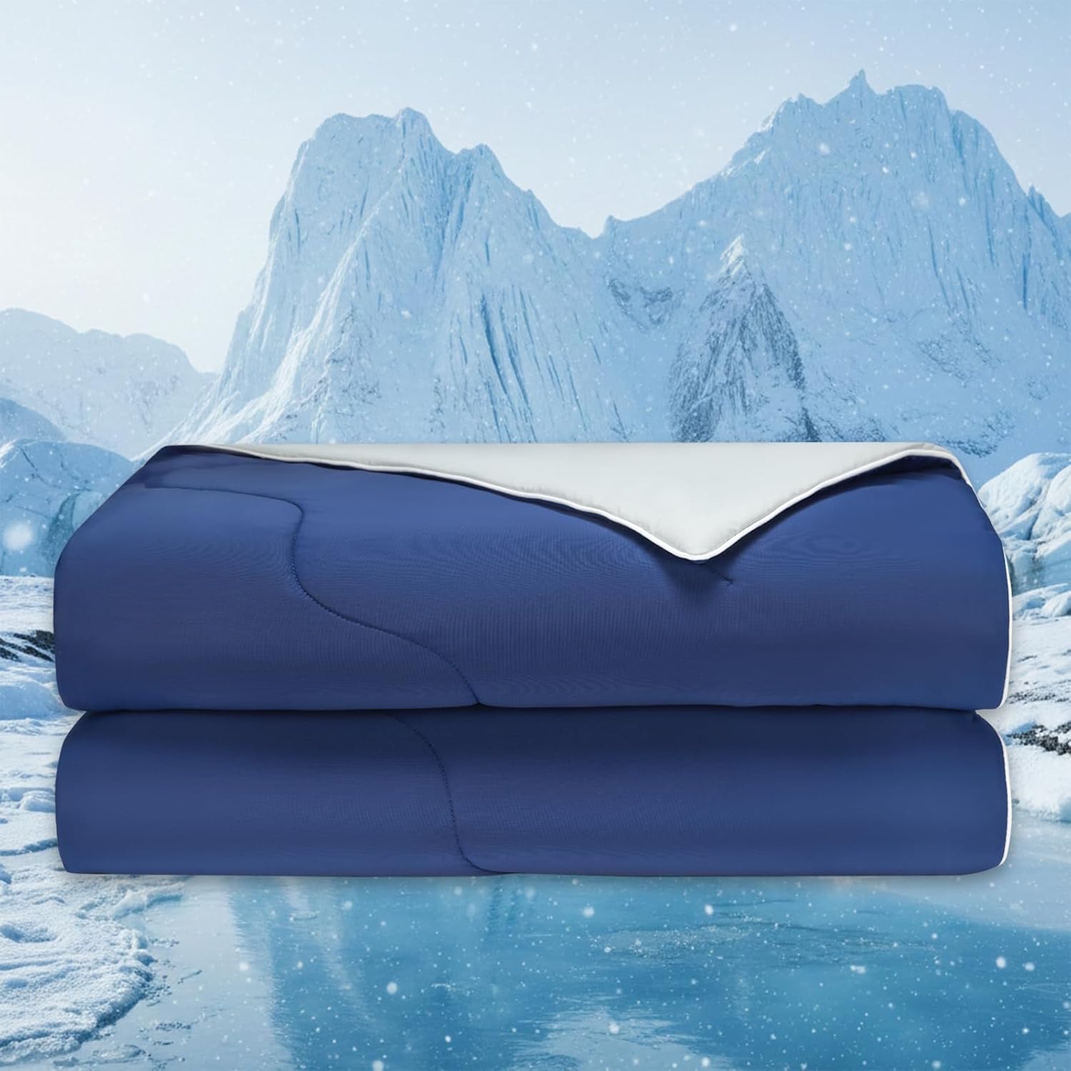 Cooling Comforter Twin/Twin XL,Reversible Lightweight Cooling Blanket by Ice Fiber Technology Ideal for Hot Sleepers and Night Sweats,Can Be Used Year-Round,Blue 68x90Inches.