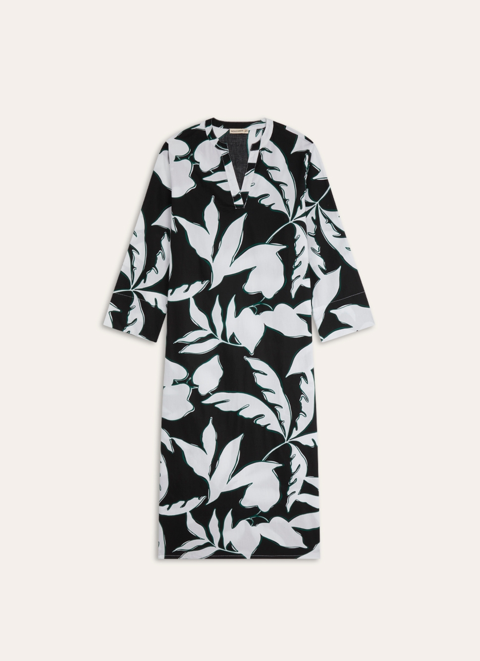 ROBE LONGUE EN COTON IMPRIMÉ FEUILLAGES Noir
