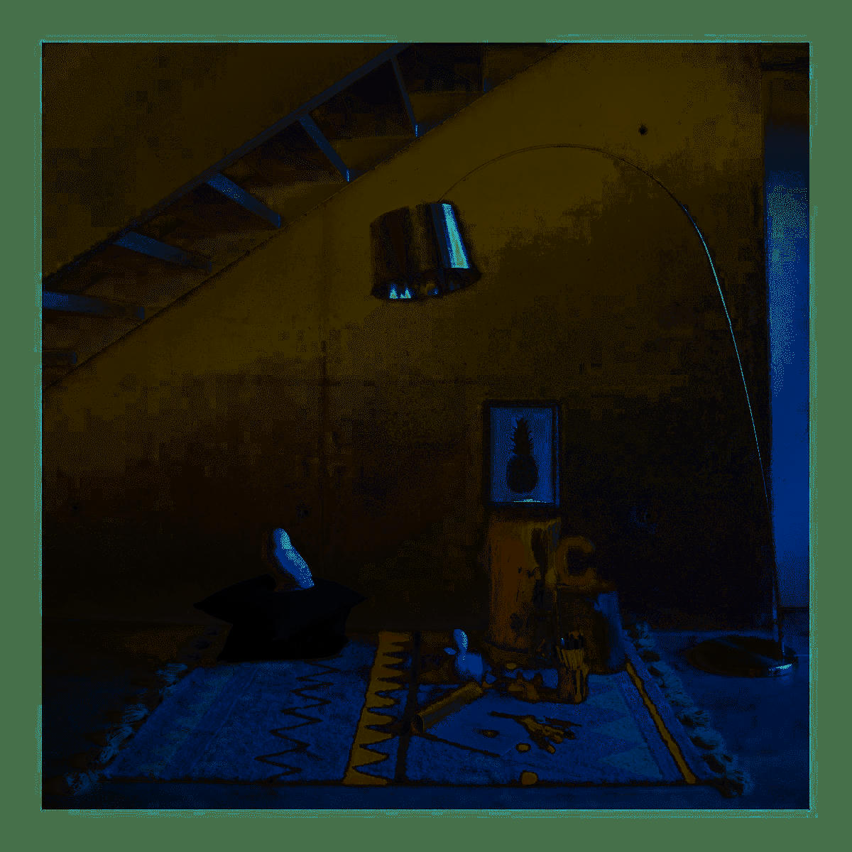 INDIEN - Tapis coton motif indien beige bleu 140x200