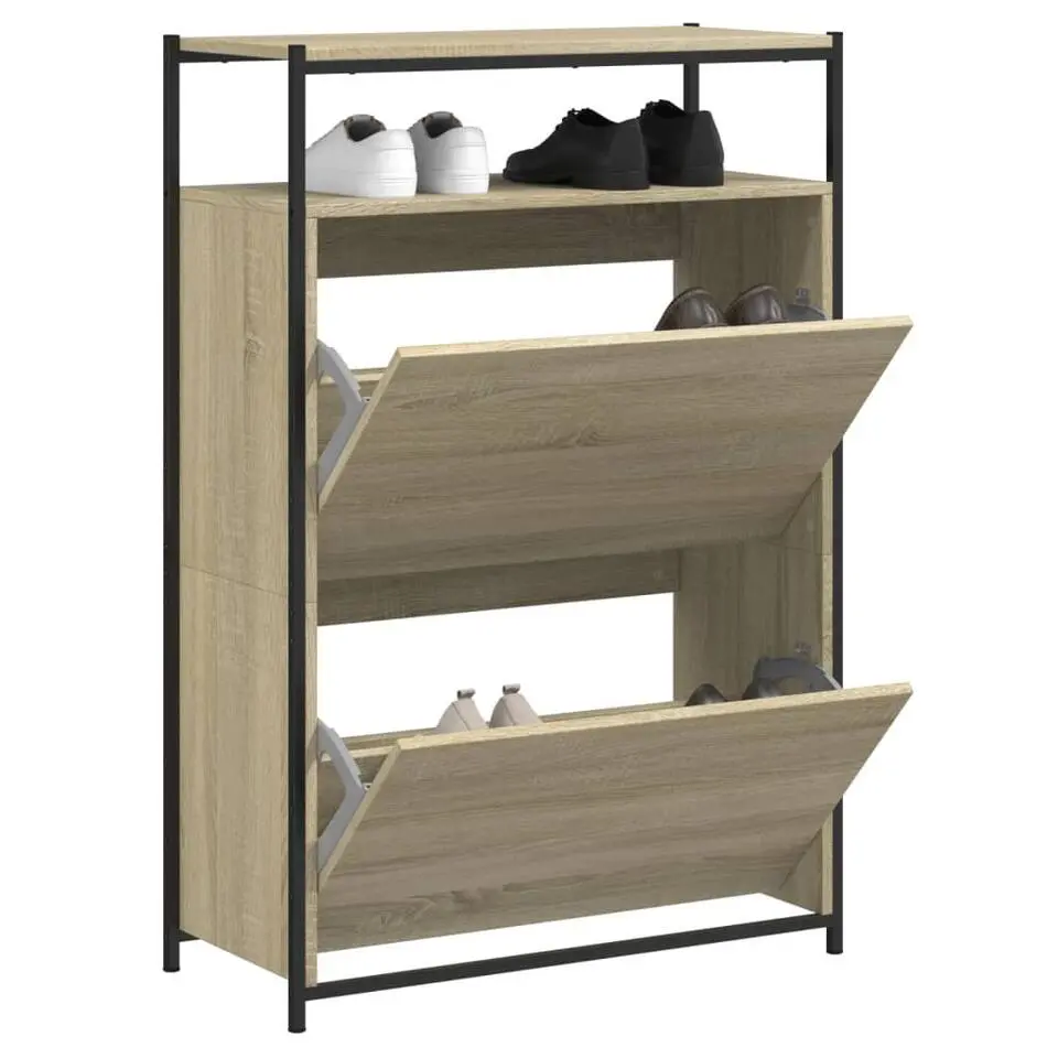 vidaXL - Schoenenkast 9 paar met 2 kleppen - Sonoma eiken - Hout - 75x34x112 cm