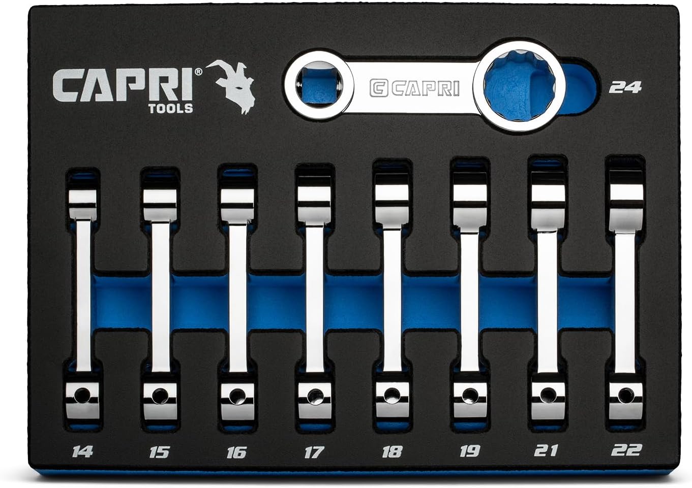 Capri Tools 1/2 in. Drive Torque Adapter Set, 12-Point Box End, 14 to 24 mm, Metric, 9-Piece with Mechanic's Tray