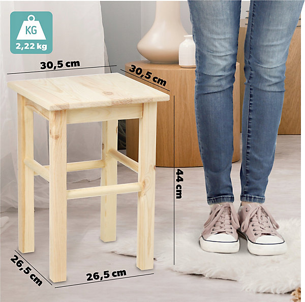 KADAX Tabouret de Cuisine en Bois Tabouret Chaise 43,5 cm Pin Massif