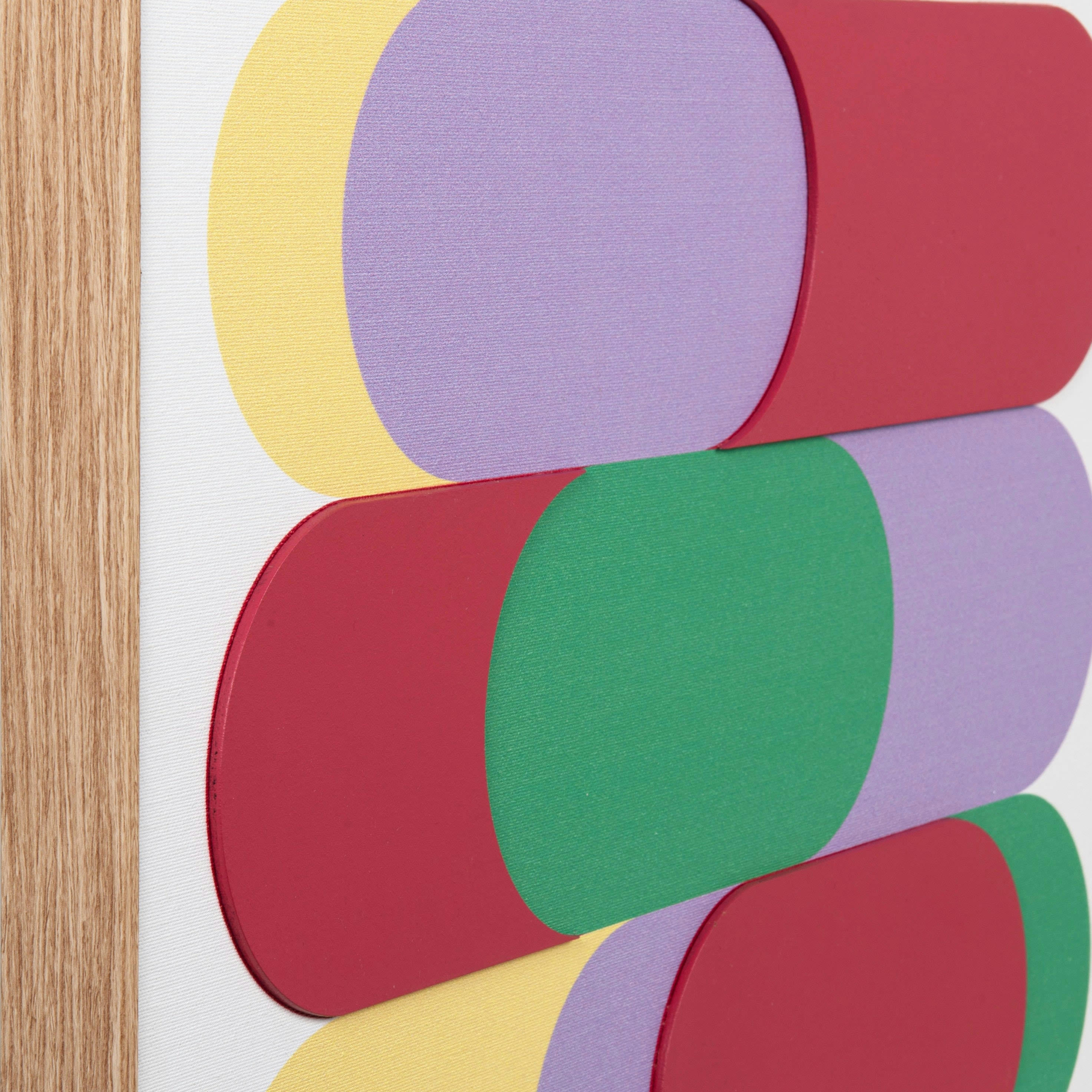 RABEIR - Toile imprimée et peinte verte, rose, jaune et violette 51x51