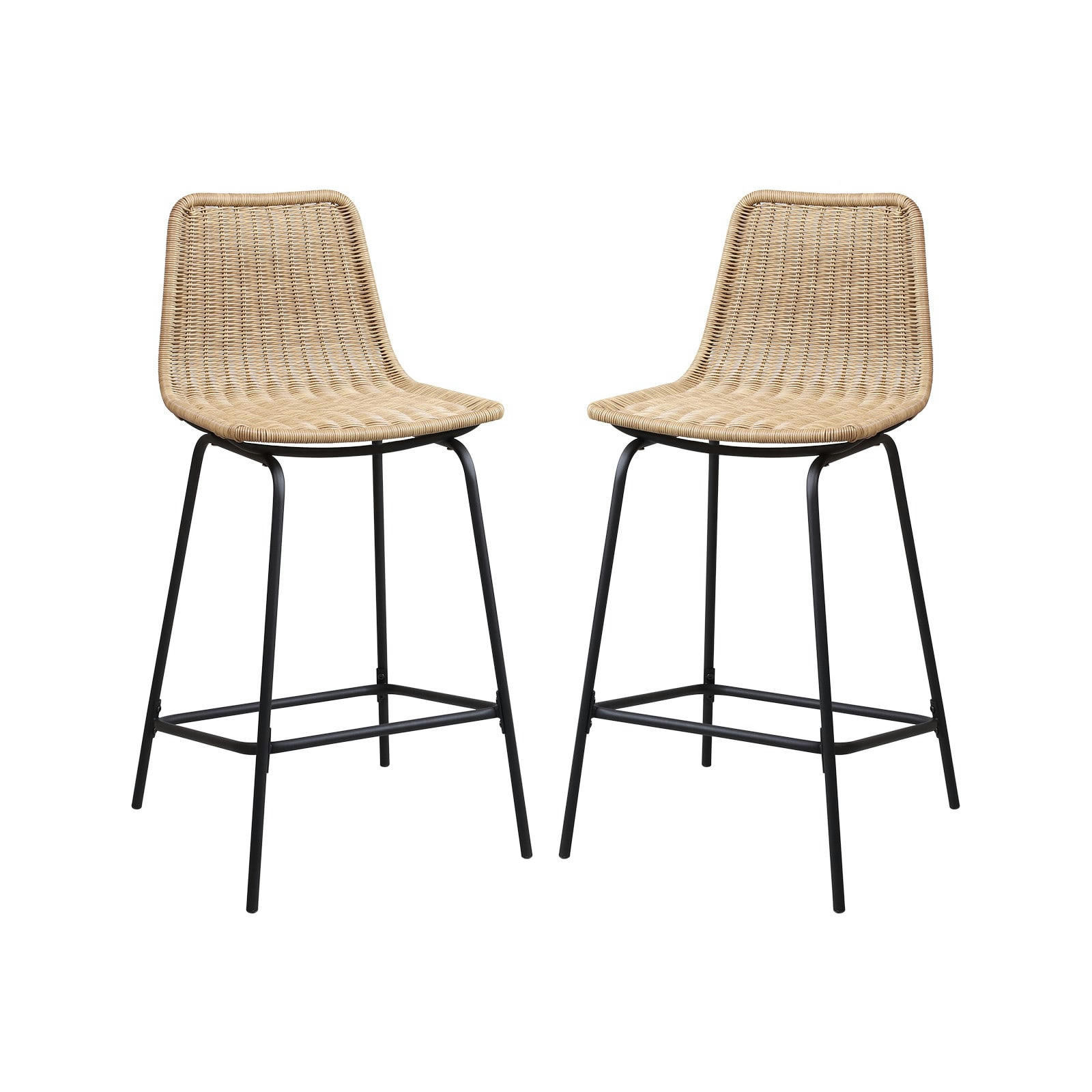 BALI - Lot de 2 tabourets d'ilot 65 cm en métal et rotin synthétique  Naturel