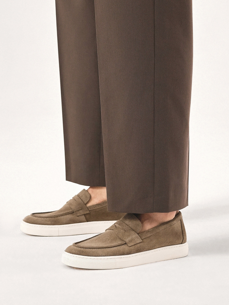 Taupe sneakers with slip-on upper