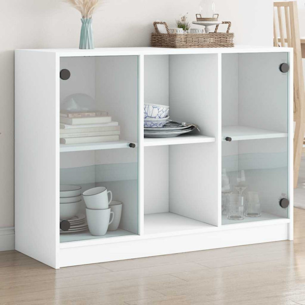 Szafka Biała z Drzwiami Szklanymi 102x37x75.5 cm do Salonu Pokoju