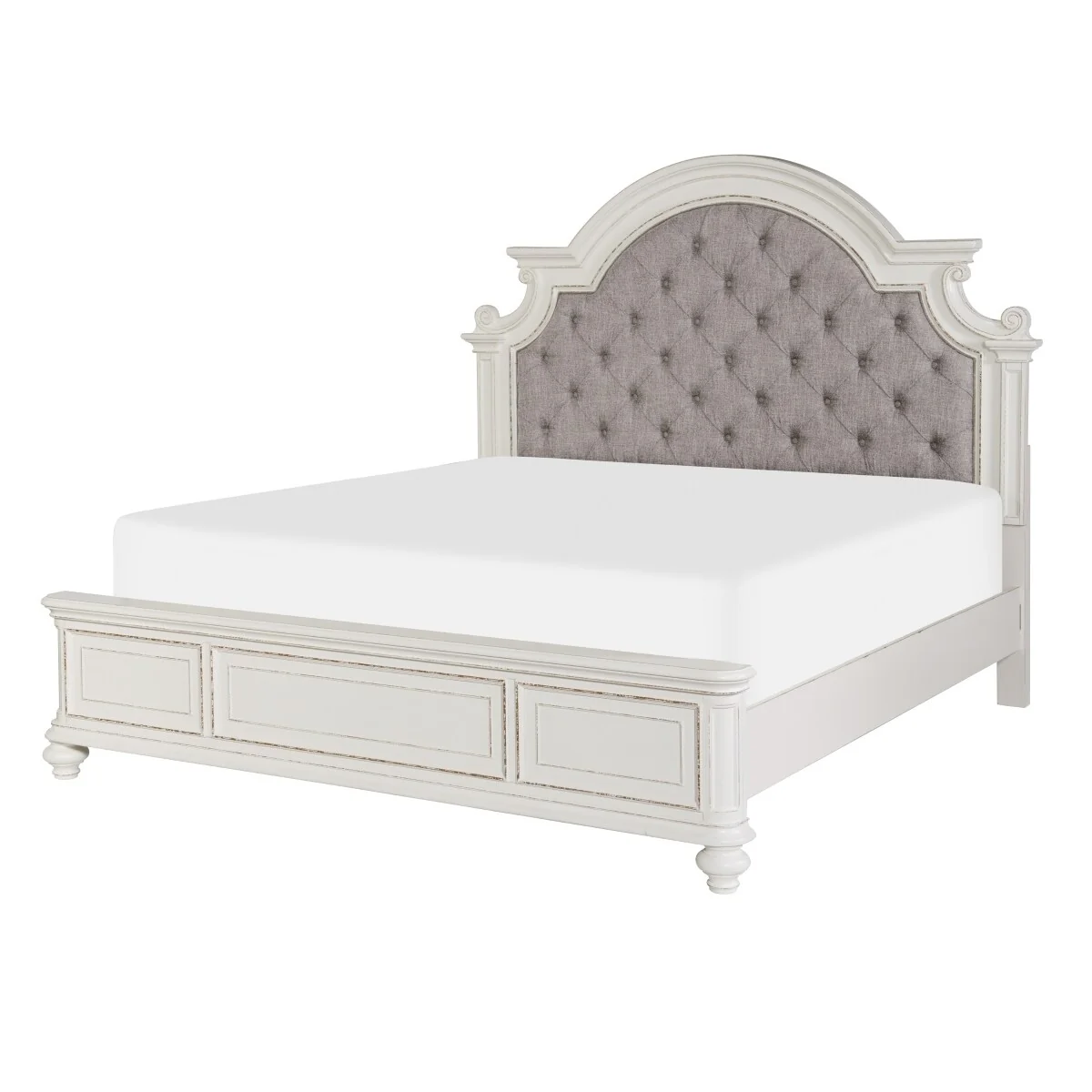 Milena Antique White Fabric Upholstered Tufted Panel Bed