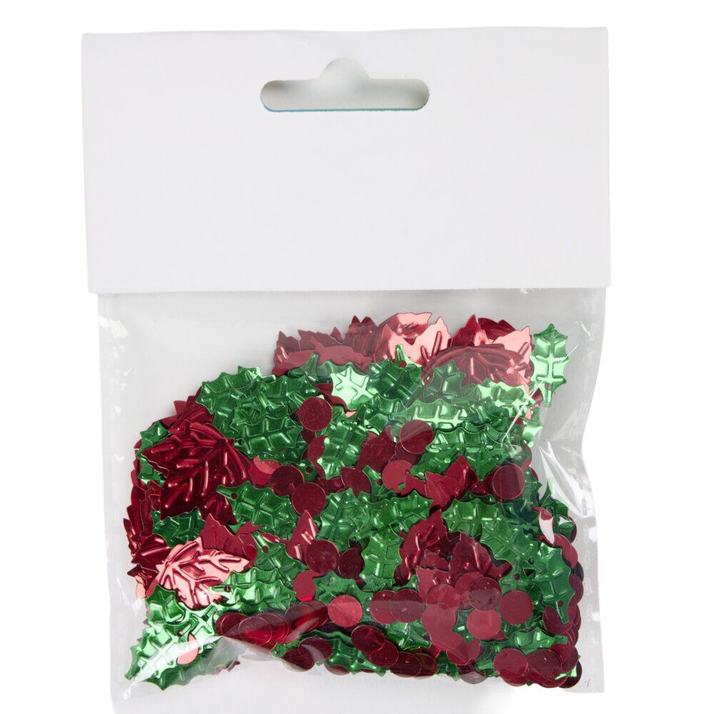 Décoration de table houx 20g PVC L2X2XH01 cm rouge et vert