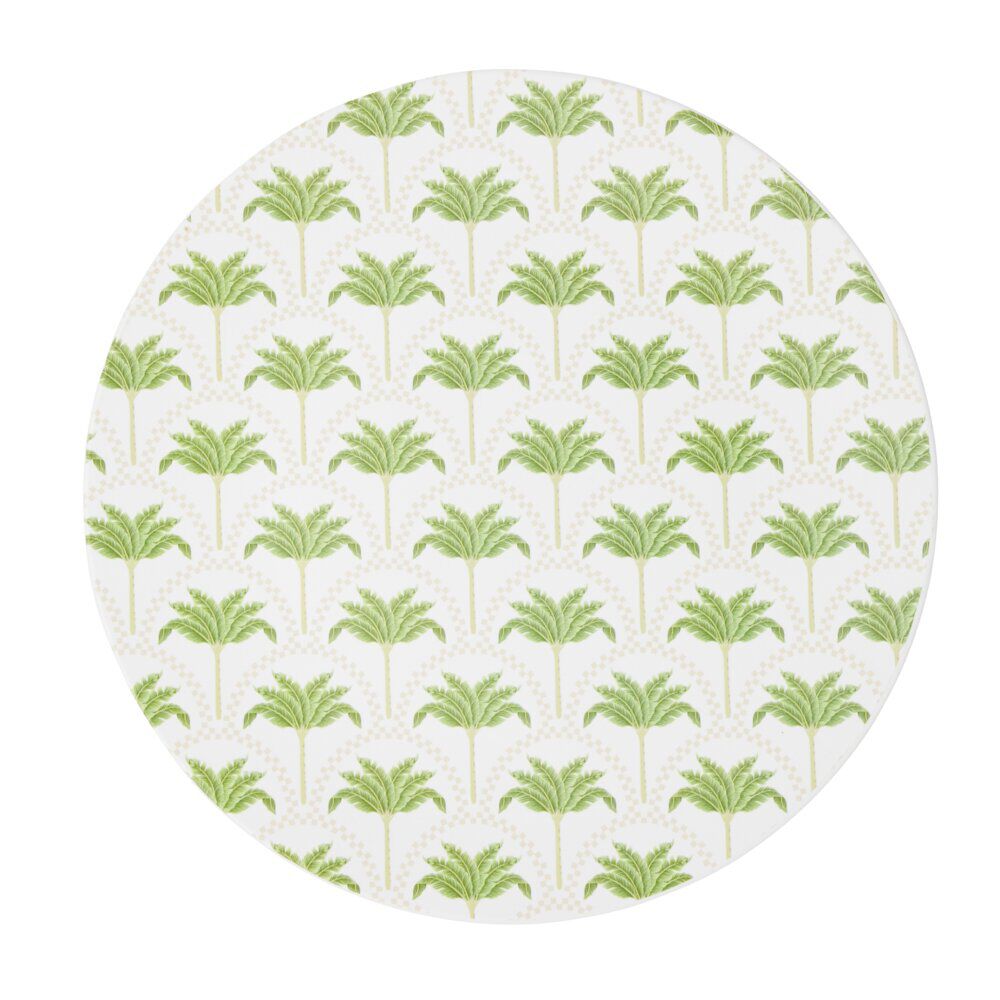Assiette à dessert ronde plastique motif palmier blanc et vert Ø20cm