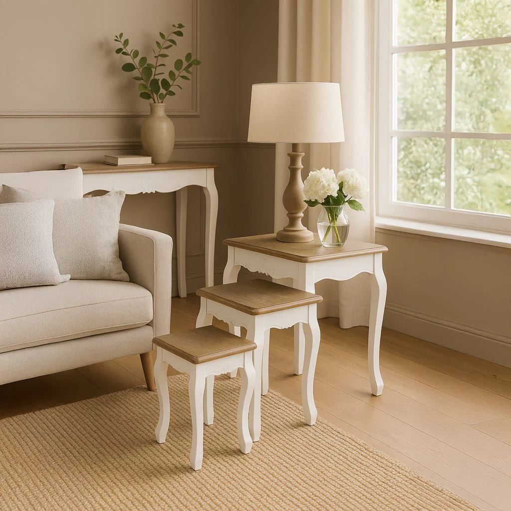 Conjunto de Três Mesas de Apoio Brancas 60X40X61 VERSAILLES