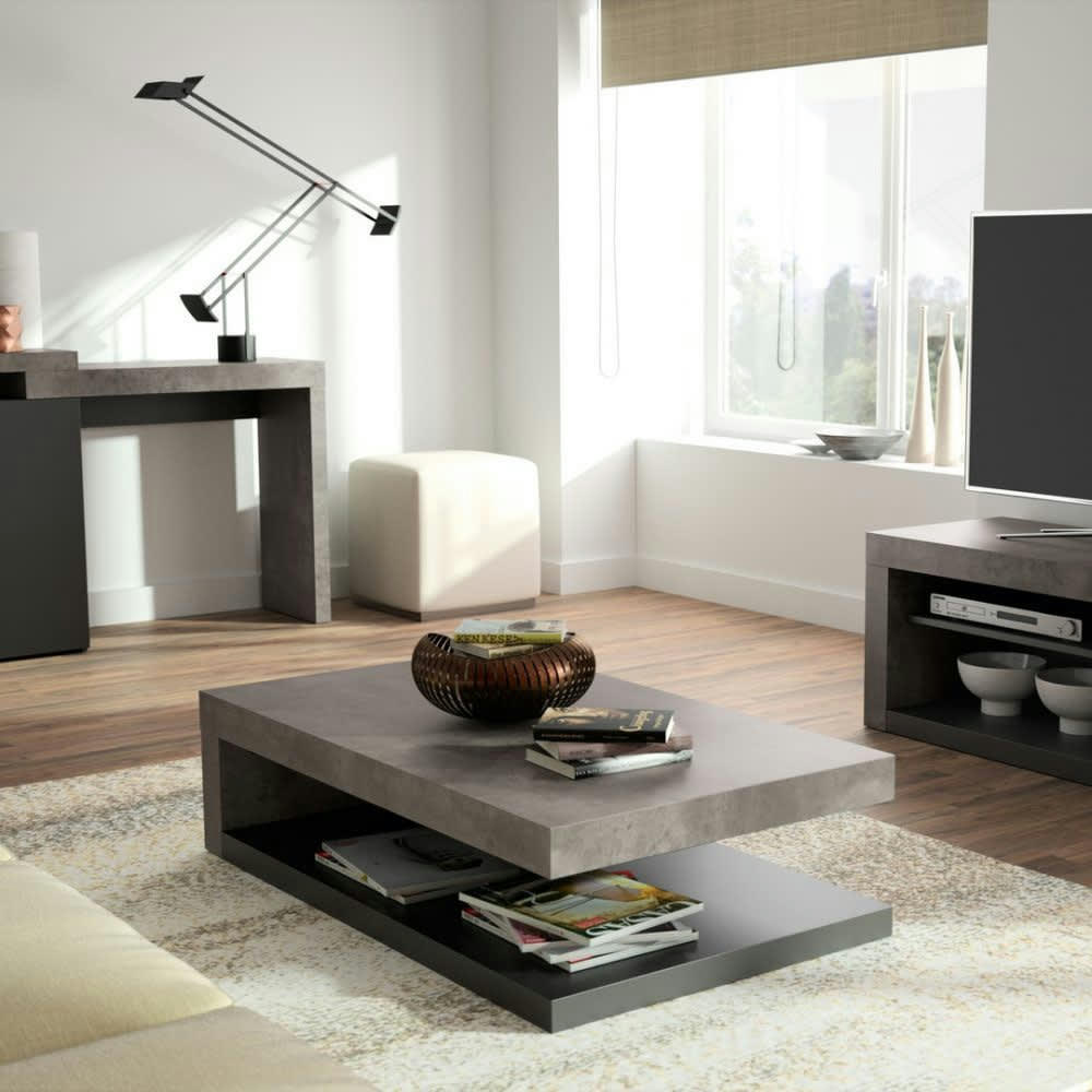 DETROIT - Table basse effet bois béton et noir
