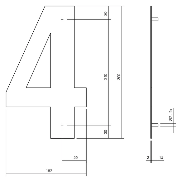 Hausnummer, Nummer 4 XL , mattschwarz, Stahl