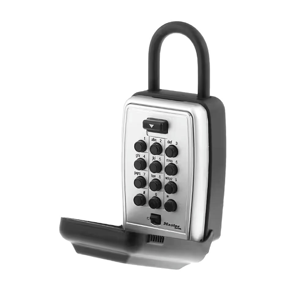 Master Lock 79mm-Wide Resettable Combination Portable Push Button Padlock Box, Silver/Black