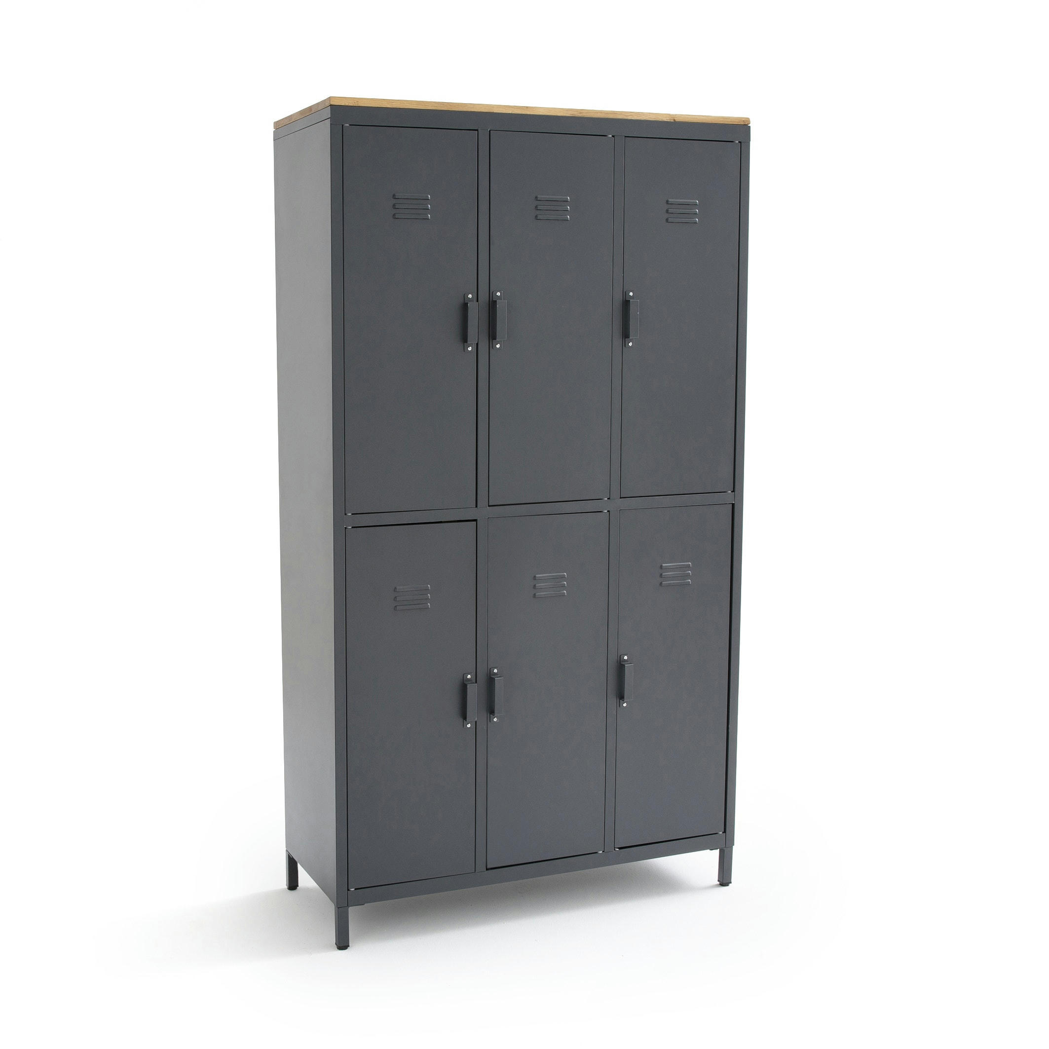 Armoire/Vestiaire 6 portes métal acier, chêne Hiba