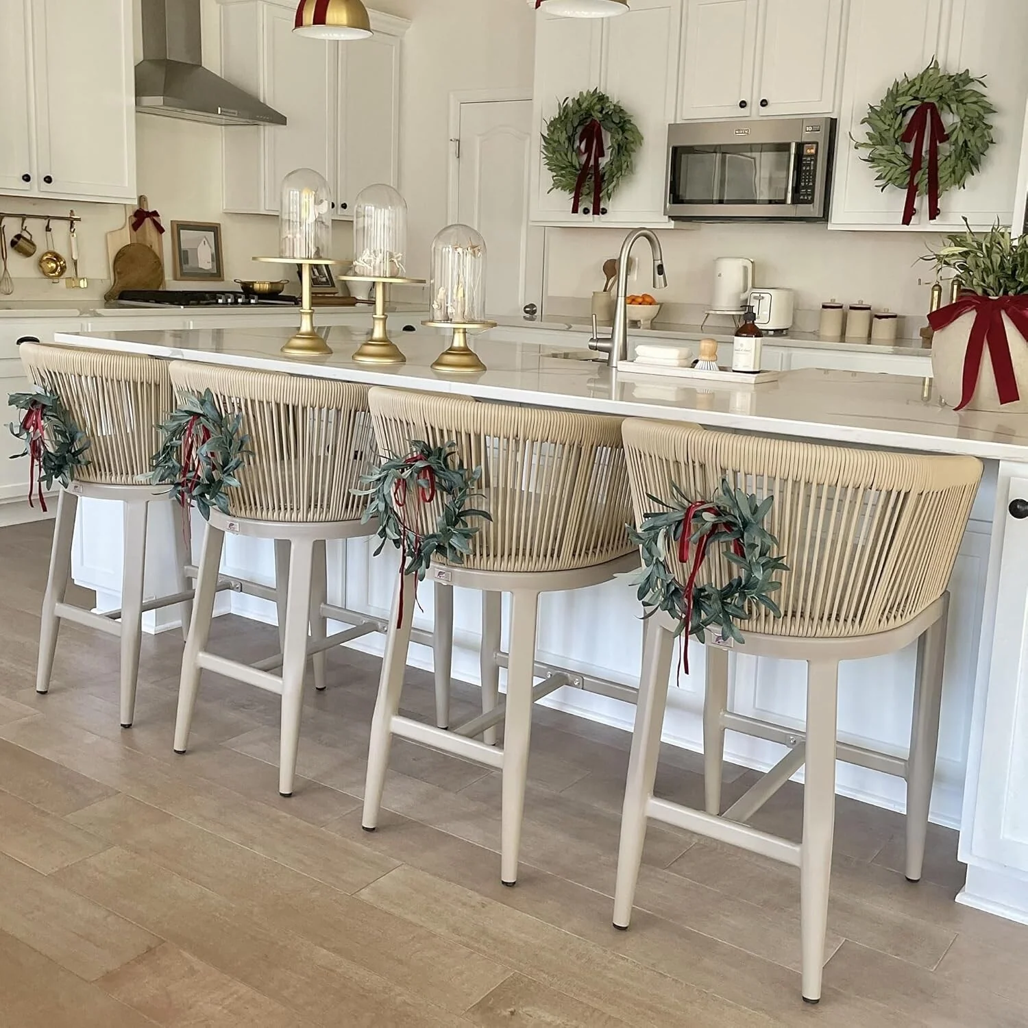 PURPLE LEAF Outdoor Dining Chairs Set of 2 Patio Counter Height Bar Stool with Cushion