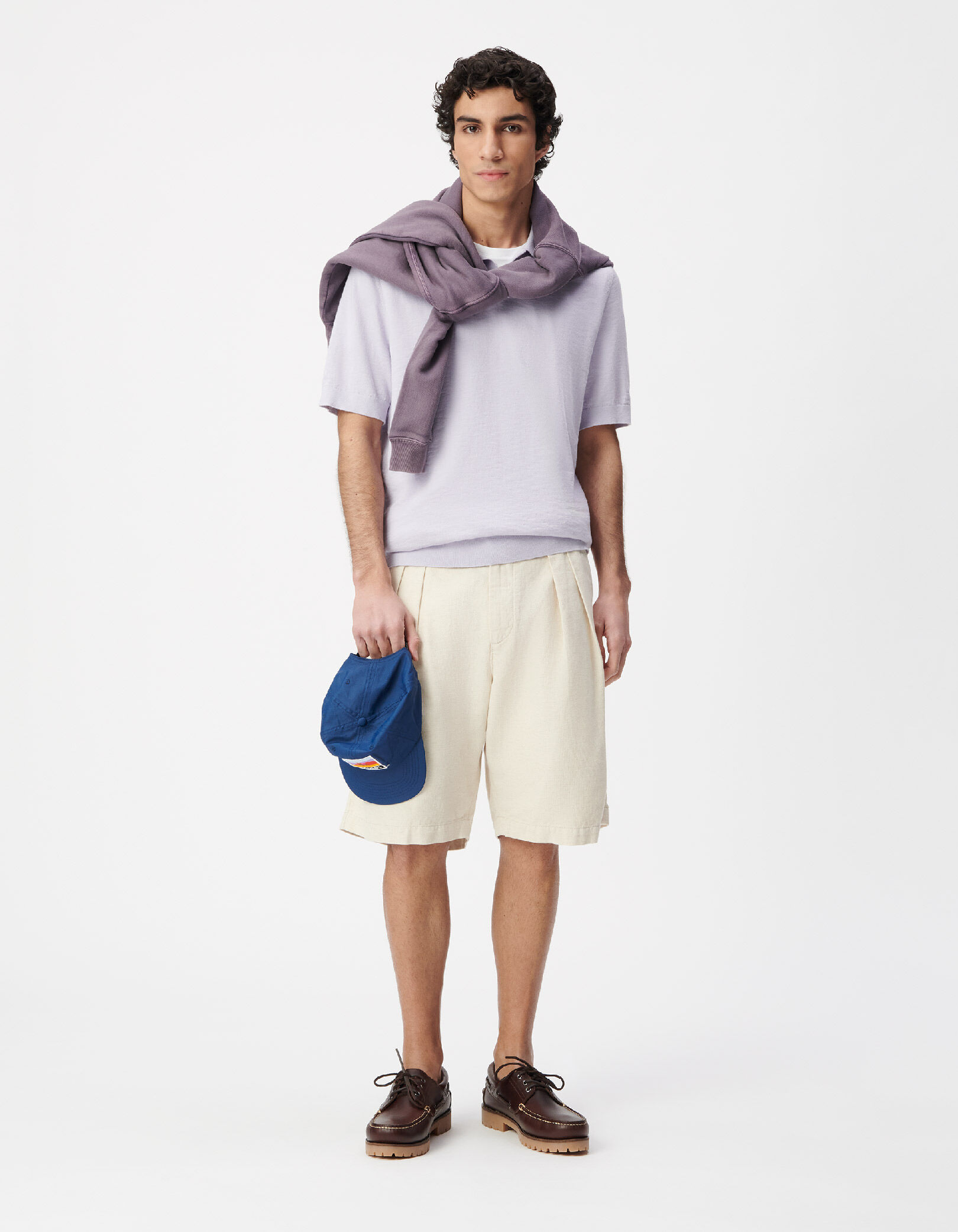 Bermuda beige coton et lin à plis Homme