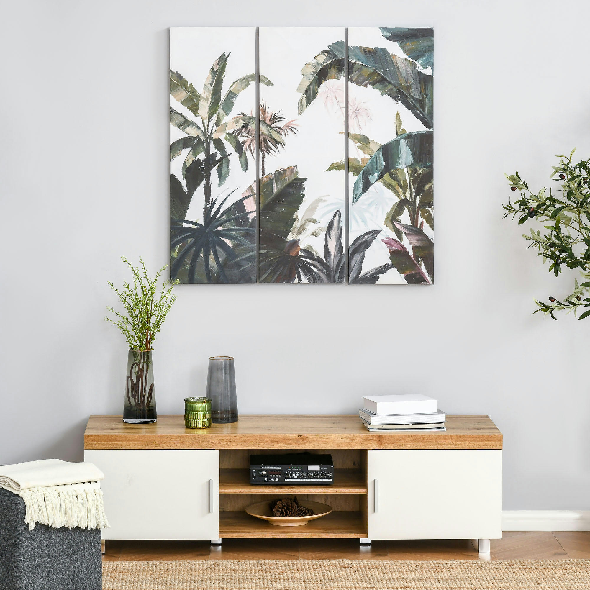 - Triptyque imprimé et peint paysage tropical - dim. 90L x 30l cm (x3)