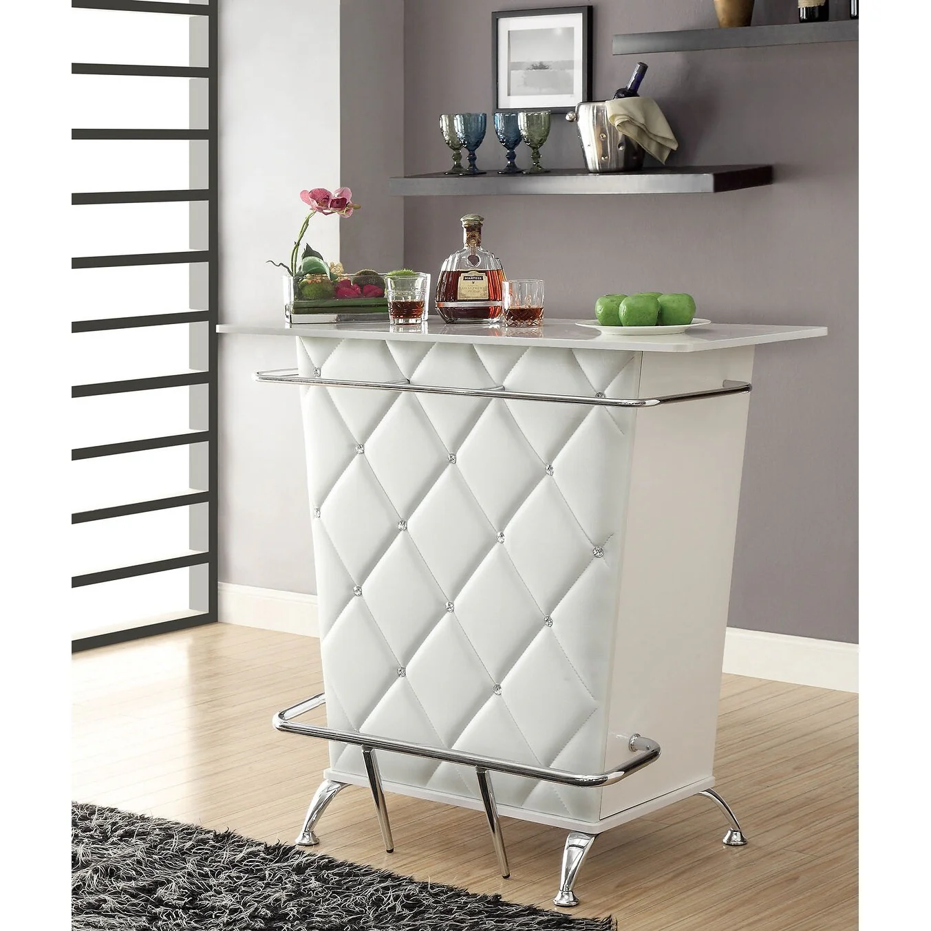 Contemporary Style Leatherette Padded Bar Table With Button Tufting, White