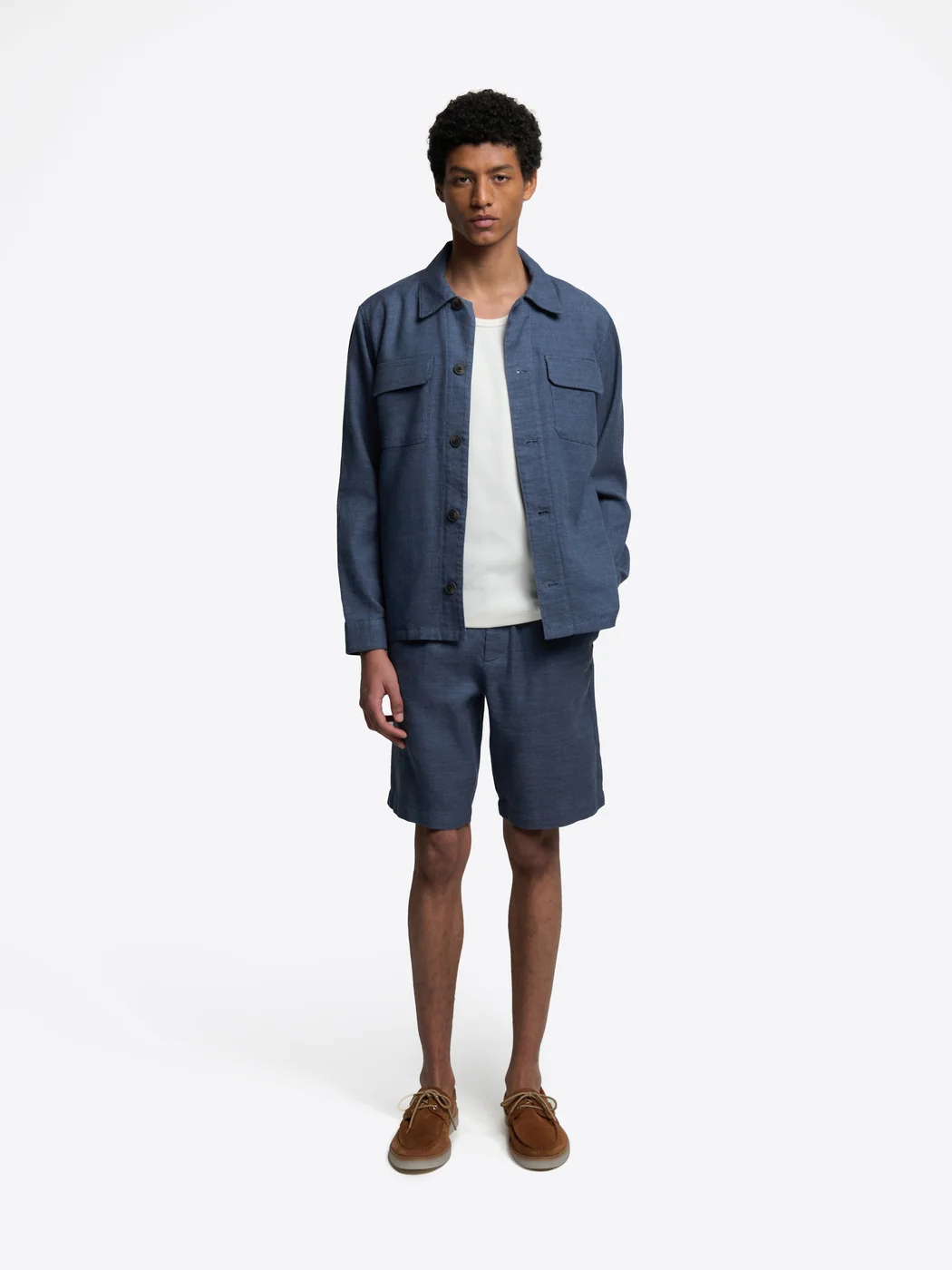 Veste regular en coton lin col chemise