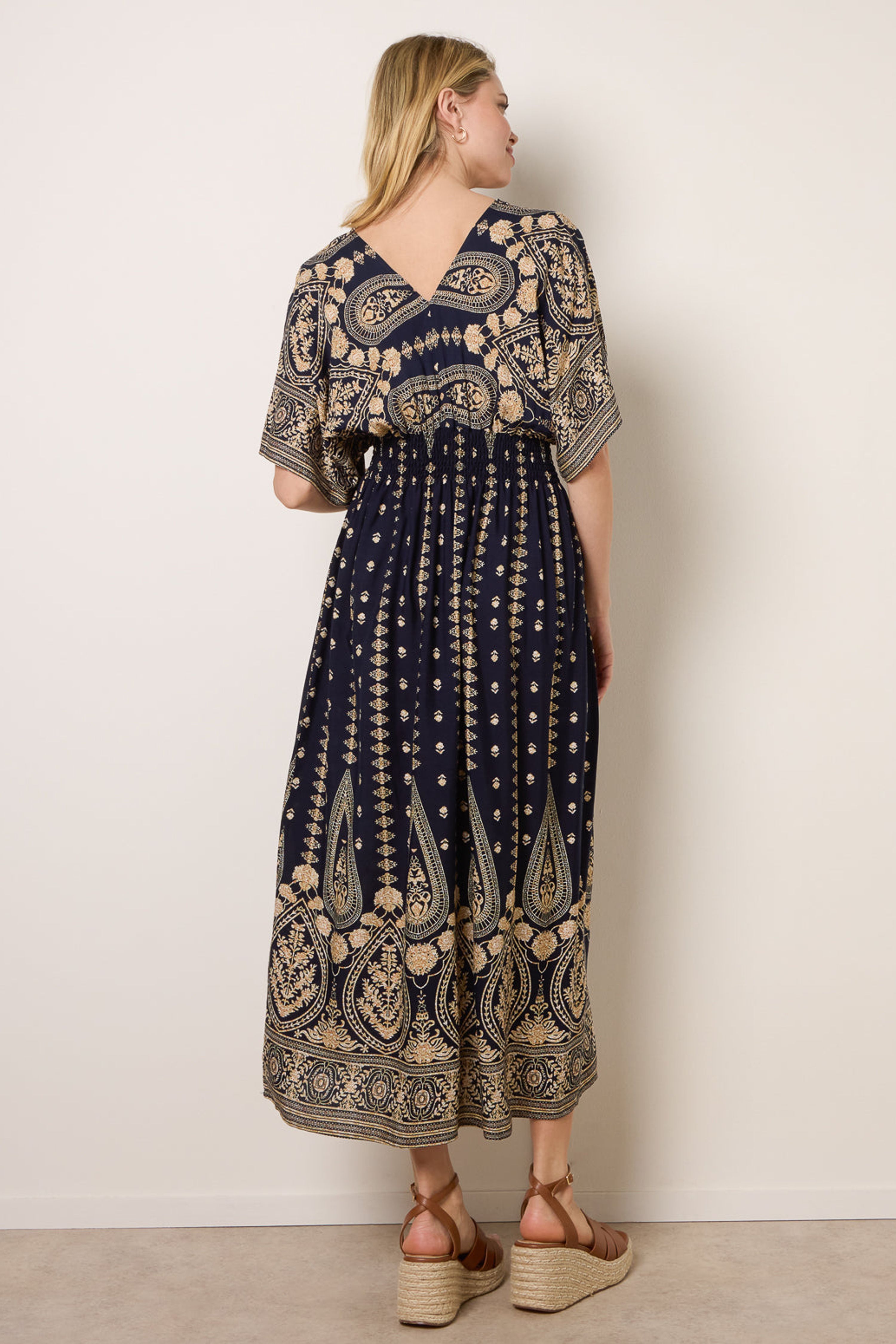 Blue Vanilla Navy Floral Border Design Dress