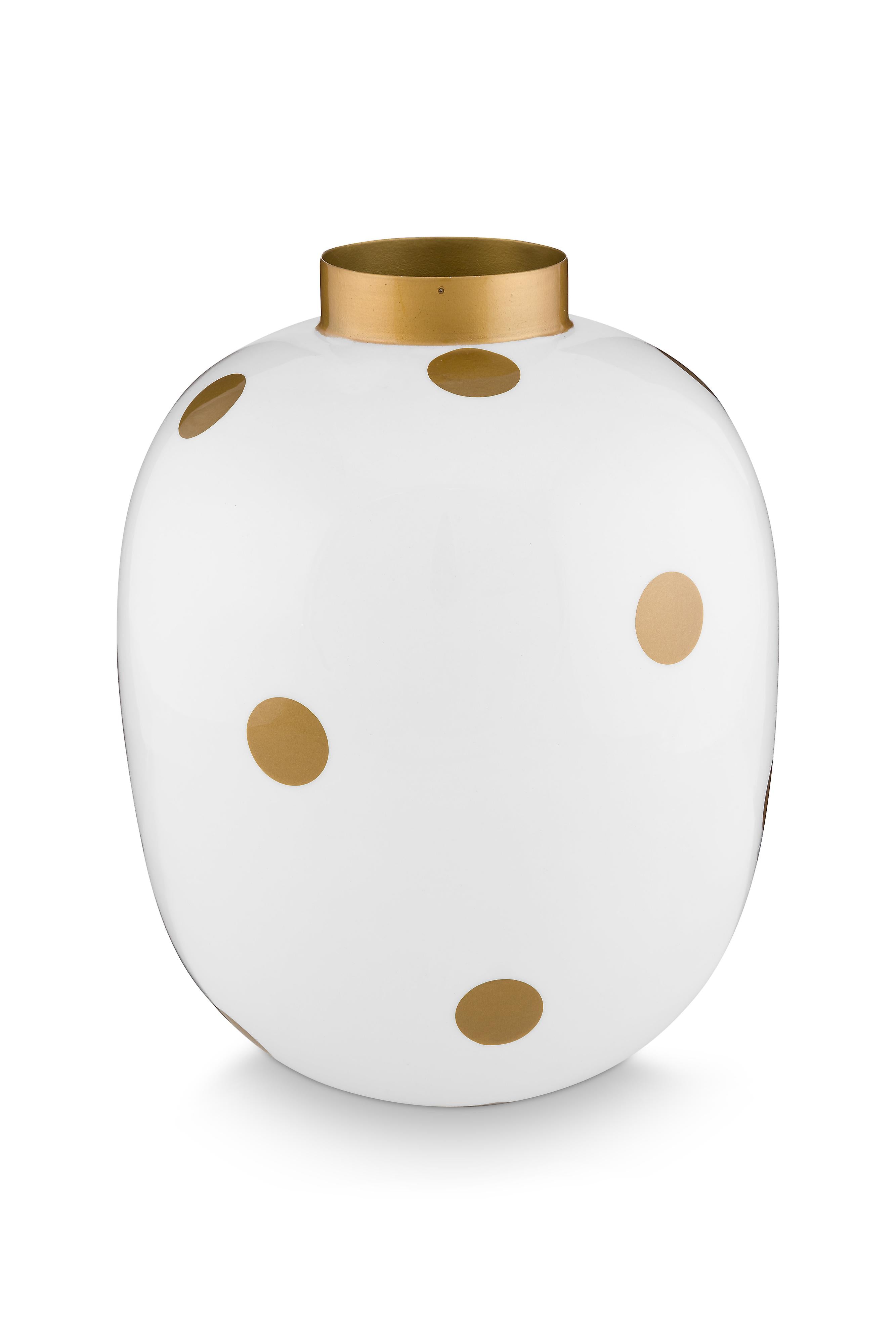 Pip Studio Vaas Dots - Metaal - Wit/ Goud - 32cm