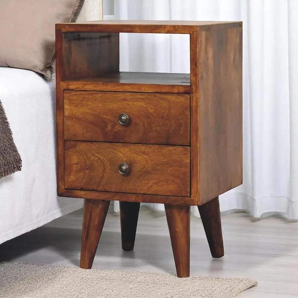 Artisan Furniture Massief Mangohout Mini Klassiek Chestnut Nachtkastje, 2 Lades