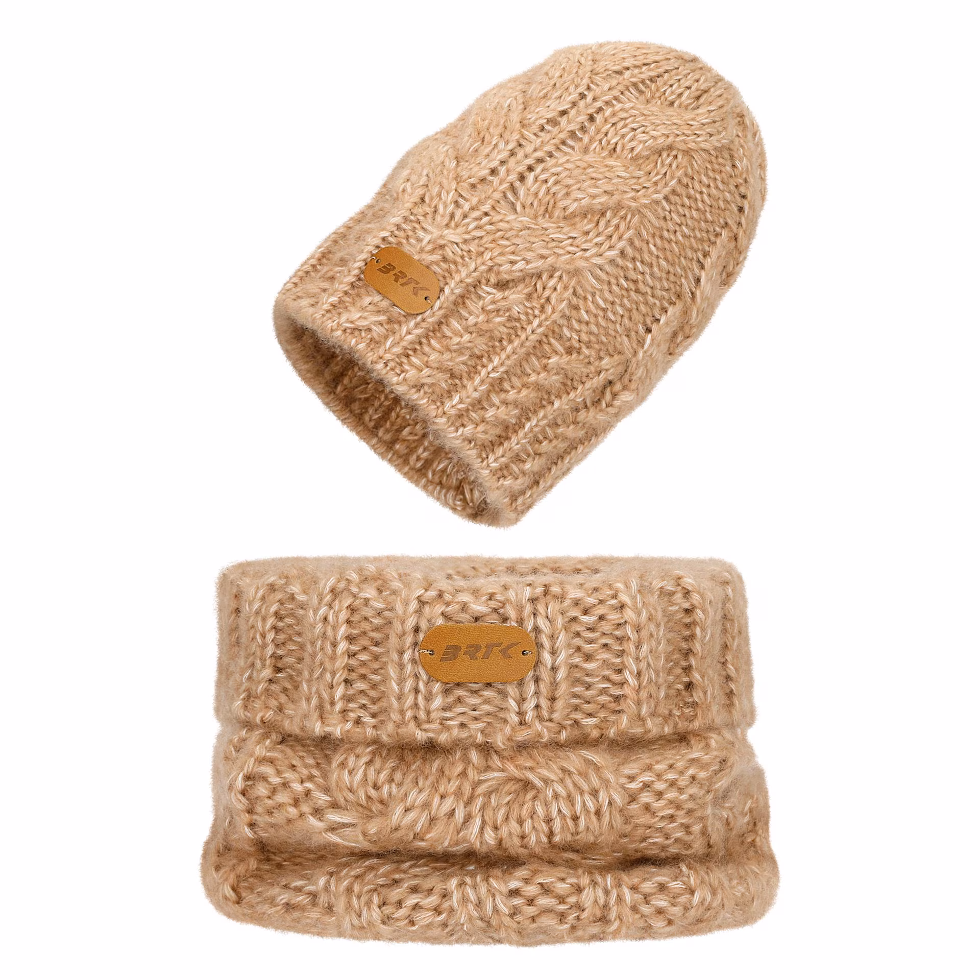 Jasnobrązowy zestaw BARTEK z wełny merino 85604-82, czapka   komin