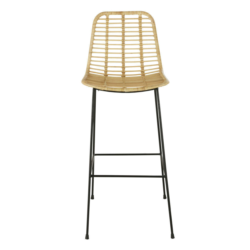 Anoki - Chaise pour îlot central en rotin et métal noir H65