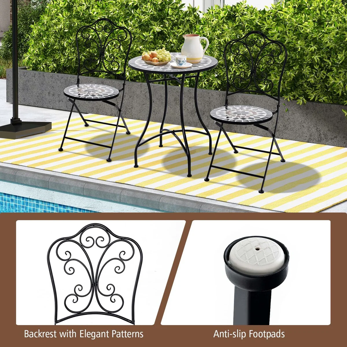 2/4 PCS Patio Folding Chairs Mosaic Bistro Chairs w/ Metal Frame