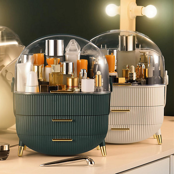 Nettlife Organisateur Maquillage Luxe, Grande Boîte Rangement Cosmétique Portable étanche avec Tiroirs et Poignée Vert Foncé