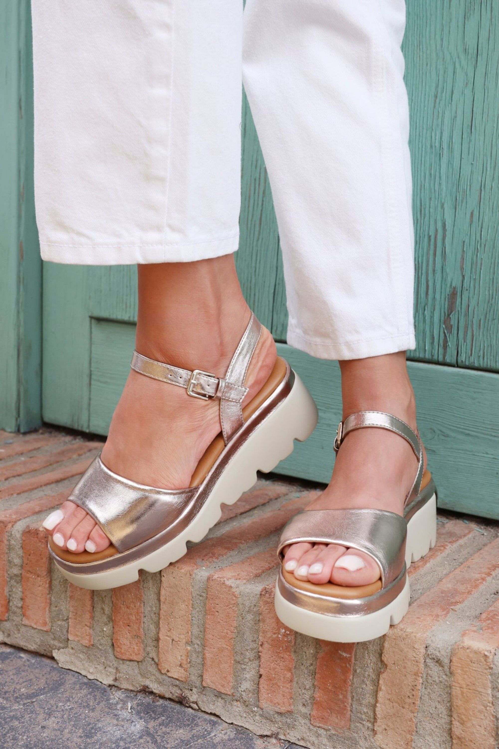 Linzi Nyla Rose Gold Platform Cleated Sandals