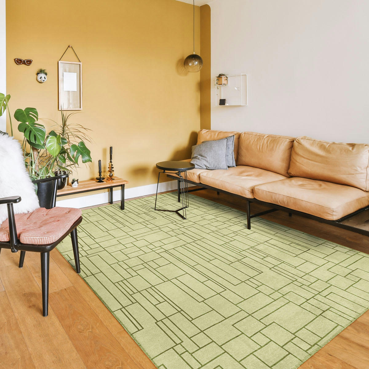 SOBRIETE - Tapis motif lignes art déco vert clair 160x230