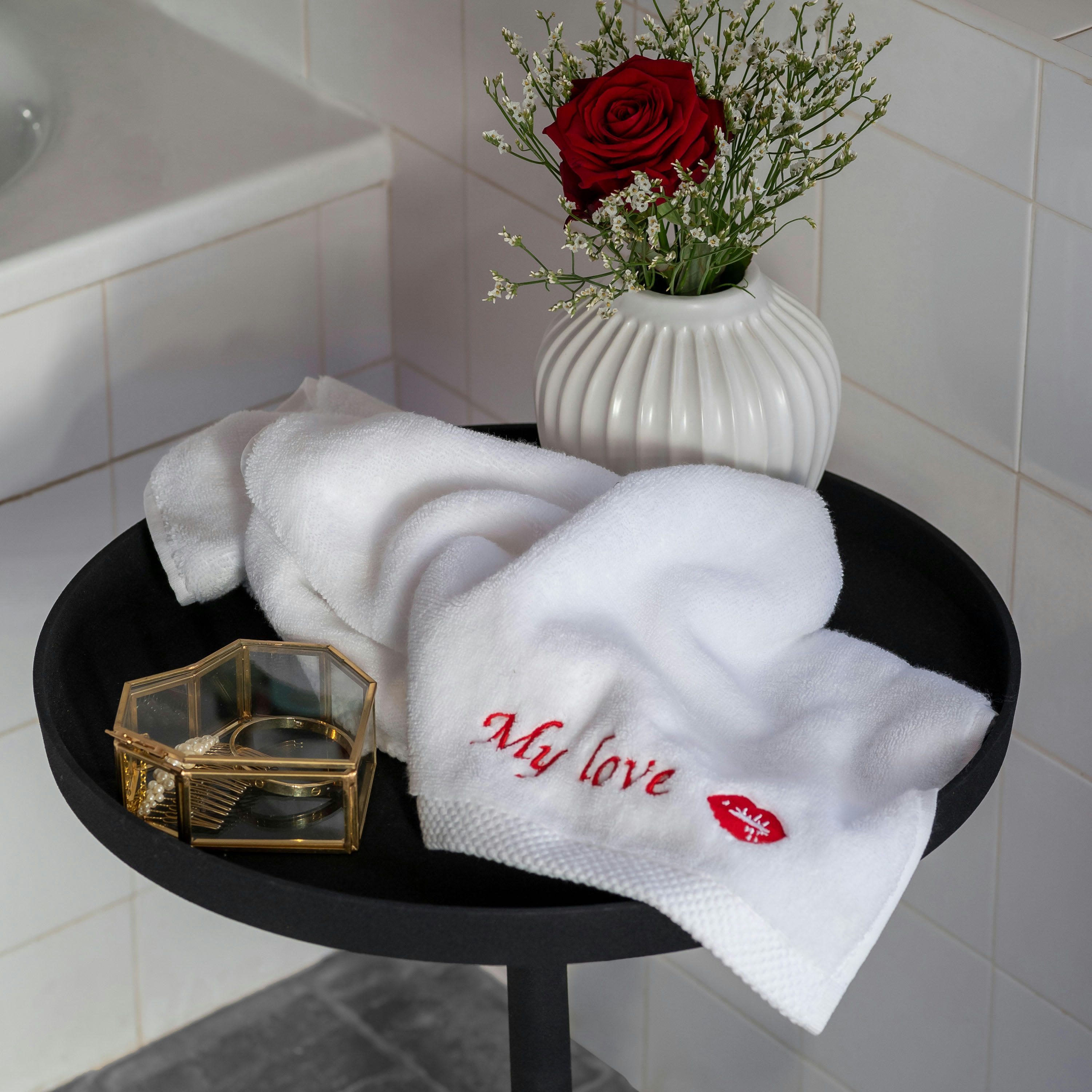 BISOU - Drap de bain coton brodé microcoton blanc 70 x 120 cm