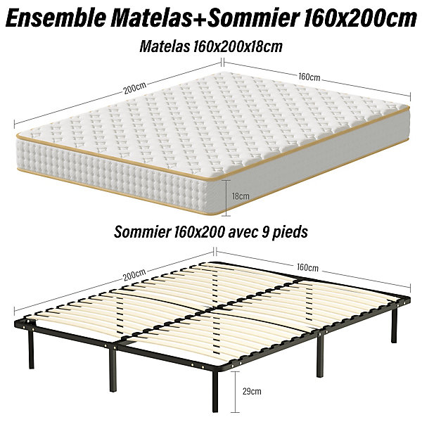Ensemble 140x190 cm Matelas Mousse   Sommier à Lattes, Epaisseur du Matelas 18 cm
