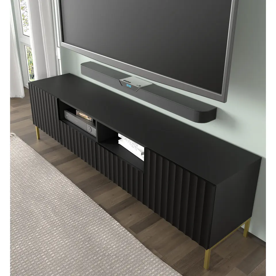WAVE TV-meubel 2D2S 200 cm mat zwart gouden frame
