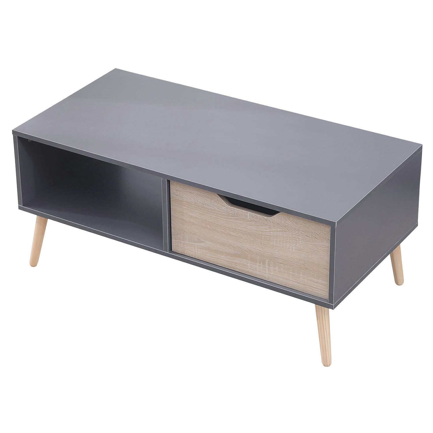 FREJA - Table basse style scandinave grise avec tiroir
