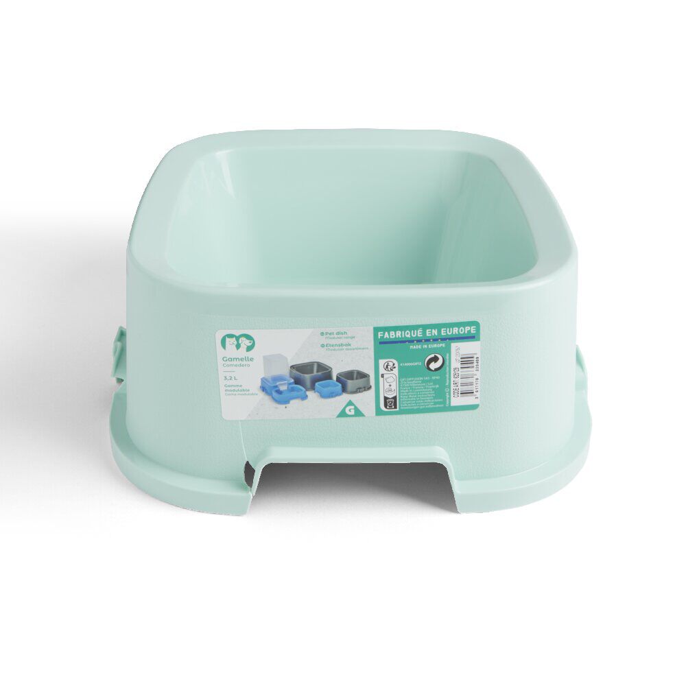 Gamelle carrée pour chien plastique vert 3,2L - 29x29xH.12cm