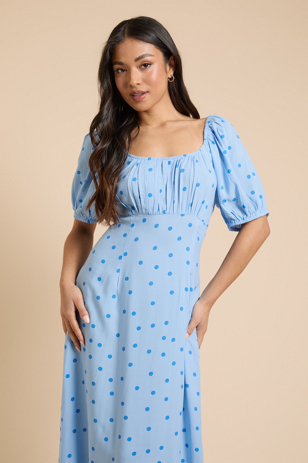 Dorothy Perkins Petite Floral Ruched Scoop Neck Midi Dress