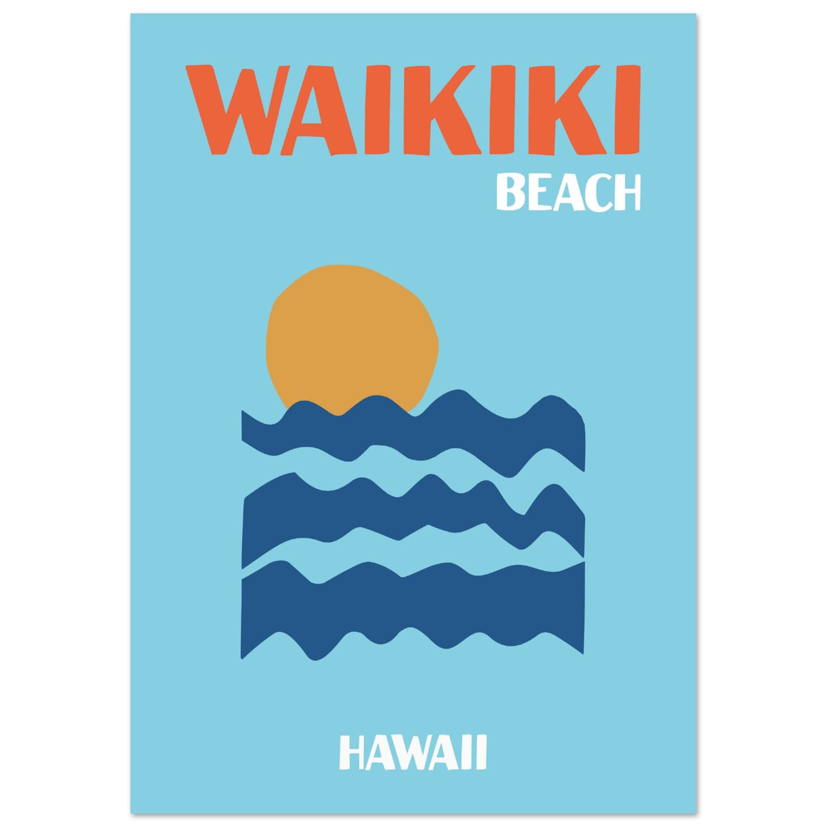 Artfulprints Poster Hawaii - Waikiki Beach  - A4 21x29.7 cm - Blauw