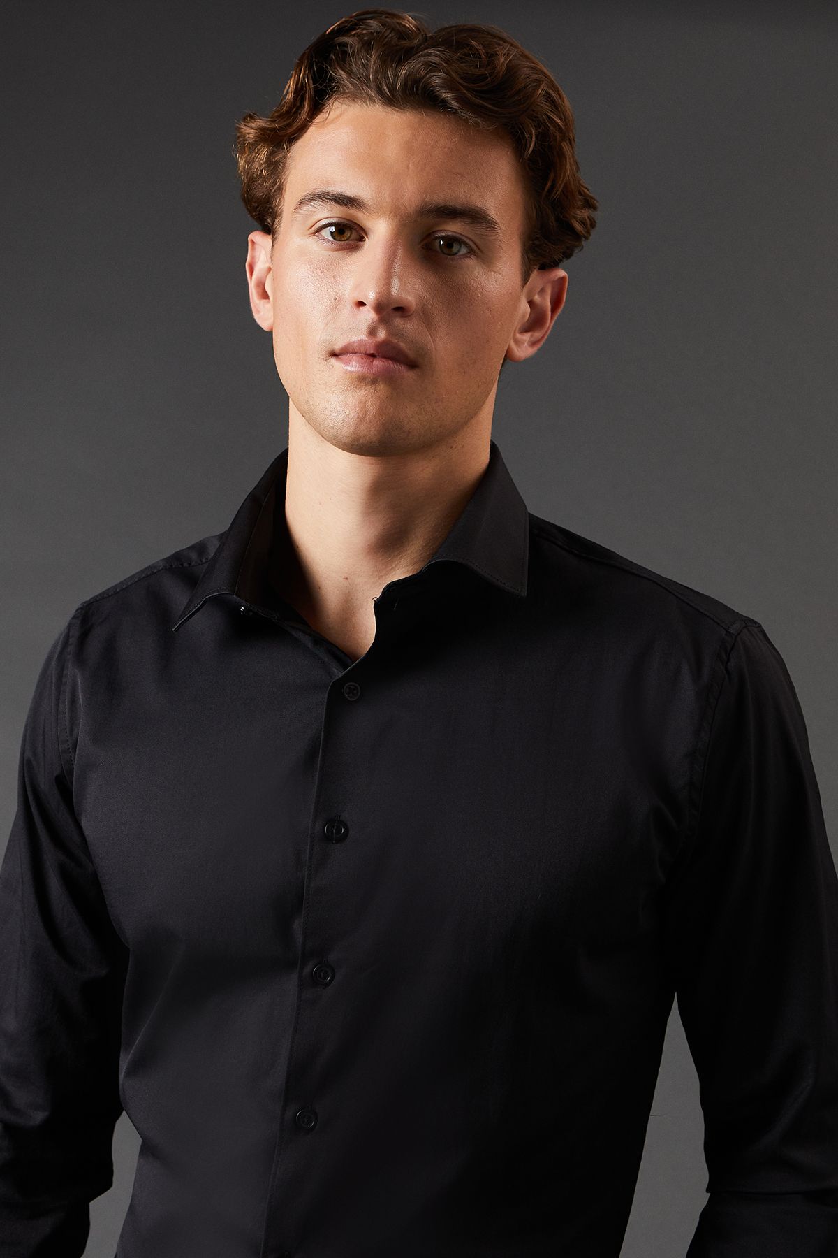Burton Black Tailored Fit Long Sleeve Easy Iron Shirt