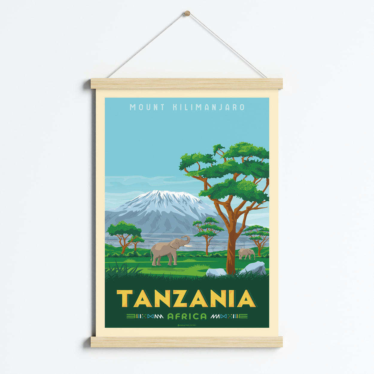 - Affiche Tanzanie Afrique + Cadre Magnétique (Bois) 50x70 cm